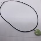 Light Green Heart Stone on Black Cord with Silver Clasp (19 In)