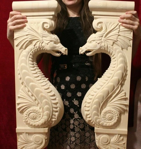 Dragon Corbel/bracket, Large Wooden carved wall decor, Kitchen island. Fireplace Cover
