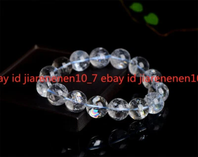 Natural 8/10/12/14/16mm White Rainbow Crystal Gemstone Beads Bracelet 7.5'' - Image 1 of 4