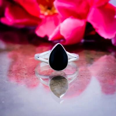 Gran Ónice Negro Corte Piedra 925 Plata de Ley Handmade Anillo Todos los Tamaños - Imagen 1 de 3