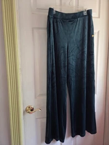 ANNE KLEIN Green Velour Soft WIDE LEG COMFORT PANTS Size L NEW $69.50 - Picture 1 of 12