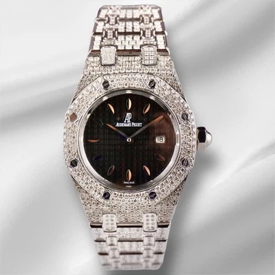 AUDEMARS PIGUET Lady Royal Oak 33mm Iced 13ct Diamonds Black Dial Watch 67620ST - Image 1 of 4