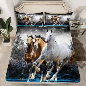 Horse Bed Set Galloping Horse Bedding Sheets for Boys Girls Wildlife Bedding ... - Picture 1 of 7