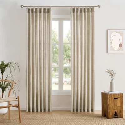 Beige Sheer Curtains 120 Inches Long with Pinch Pleat,Back Tab Pleated Drapes - Image 1 of 4