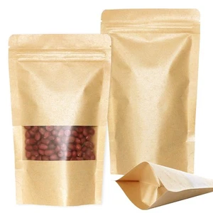Kraft Food Bags with Window - Resealable Kraft Stand Up Pouches, 50Pack 4.7x7... - Picture 1 of 7