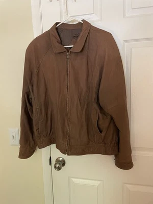 Chaqueta Bomber Neiman Marcus Vintage Años 90 Cuero Marrón Interior Satinado Talla 42 Foto 1 de 4