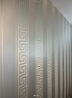 Papel tapiz de diseñador Versace llave griega gris plata oro como creación Foto 1 de 4