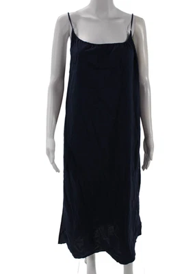 Lunya Womens Slip Dress Dark Blue Cotton Blend Square Neck Mid-Calf Tie Size M - Image 1 of 3