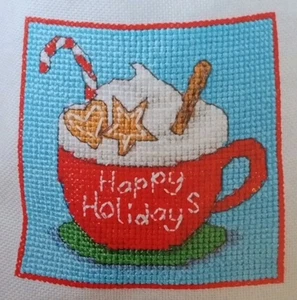Cross Stitch "A CUP OF CHEER" pattern ~ Christmas, chocolate, cocoa, mug, cookie - Picture 1 of 1