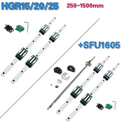 Linear Guide Rail 2PCS HGR15/20/25+4 Slide Blocks RM/SFU1605 BF/BK12 Nut CNC - Image 1 of 4