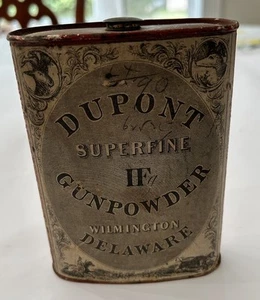Antique DuPont Superfine “IF” Gunpowder Tin Empty Wilmington DE Powder Flask - Picture 1 of 11