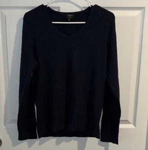 Talbots Cable Knit V-neck Sweater Women’s Size XL Navy Blue Pima Cotton - Picture 1 of 3