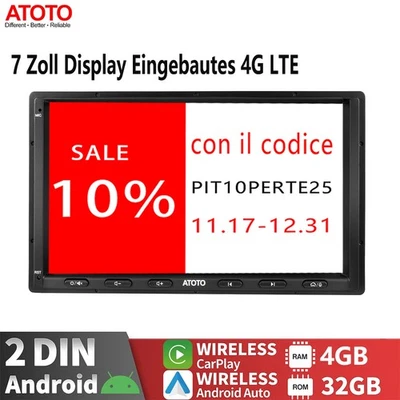 ATOTO S8MS 7" Autoradio 2 Din Android 4+32G LTE 4G integrato ChatGPT CarPlay 2BT - Immagine 1 di 4