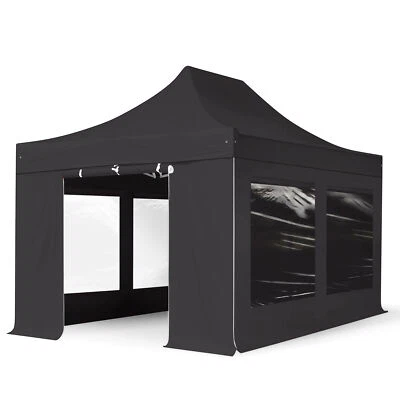 Faltzelt Faltpavillon 3x4,5 m ALU Panorama Pavillon Partyzelt schwarz - Bild 1 von 4