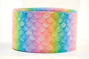 3" Wide Rainbow Mermaid Scales Printed Grosgrain Cheer Bow Ribbon - Picture 1 of 1