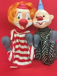 Russian Unique Vintage 2 Toy Boxing Clowns Puppet Rubber Head, Hands mechanical - Picture 1 of 8