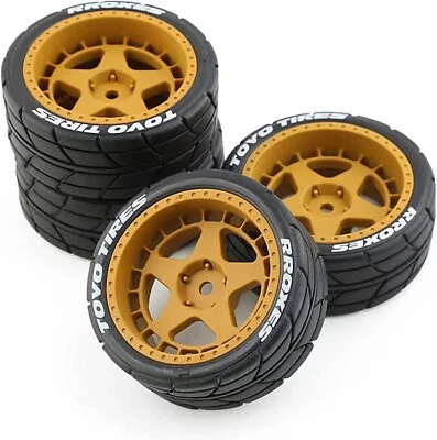 4x 1/10 RC Rubber Tires and Wheels Rims 12mm Hex For HSP HPI Kyosho On Road Car - Image 1 of 4