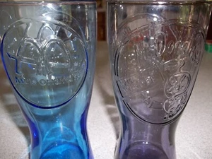 VINTAGE McDONALD'S BEVERAGE GLASSES SET OF 2-16 oz 1-BLUE AND 1 PURPLE GLASS - Picture 1 of 9