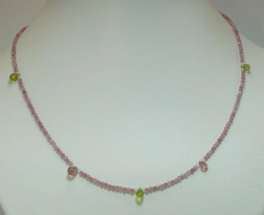 Turmalin Rosa facettierte Halskette mit Peridot Steine - Bild 1 von 1