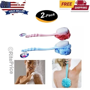 Bath Body Brush Soft Bristles & Loofah (2 Pack) Back Scrubber Plastic Handle-New - Picture 1 of 8