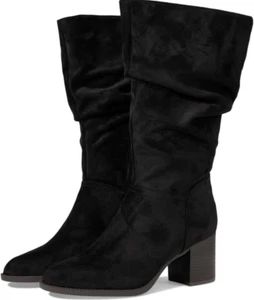 Kenneth Cole Mid Calf Boots 6 Black Microsuede Upper Almond Toe Block Heel - Picture 1 of 9