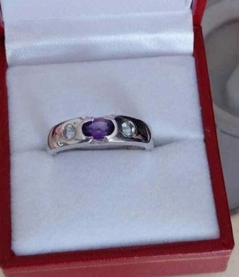 Amethyst and White Topaz Sterling Silver ring CUSTOM MADE - Image 1 of 3