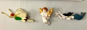 3 Balinese wood Ornaments 1 Mermaid, 2 Angels handcrafted painted from Indonesia - Picture 1 of 12