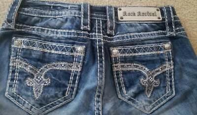 Rock revival Brand Short Distressed Blue Denim Jewel sherry shorts sz 25 - Image 1 of 4