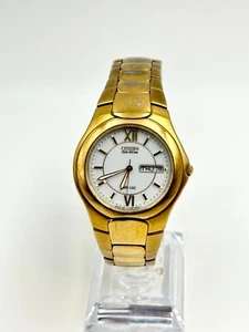 Vintage CITIZEN Eco-Drive E100-K18361 Gold Tone Quartz Analog Men's Watch,Works - Picture 1 of 9