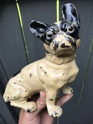 Bulldog Francés Antiguo Tope de Puerta Hubley Hierro Fundido Gran Pintura Escasa Foto 1 de 4