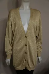 Breckinridge II Woman Plus Metallic Gold Long V-Neck Cardigan Sweater 2x - Picture 1 of 5