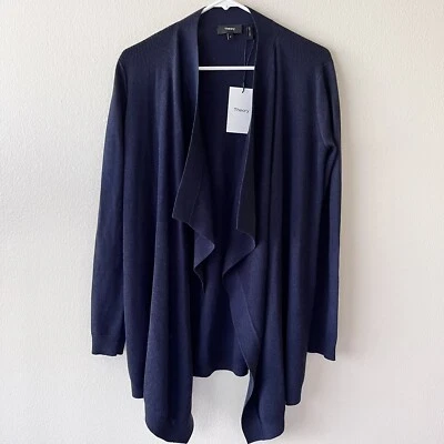 Theory Womens Size S Navy Blue Cardigan Open Front Pockets Wool NWT - Image 1 of 4