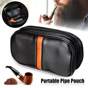 Estuche/bolsa portátil de cuero suave duradero para pipa de fumar 2 pipas + bolsa de tabaco ~ - Imagen 1 de 11
