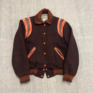 Vintage Varisty Jacket Mens Small Brown 1960s Chain Stitch Sylvania Southview - Picture 1 of 13