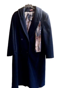 Alorna Super Fina Wool Coat Women's size Petite Large Black America Lining Scarf - Picture 1 of 10