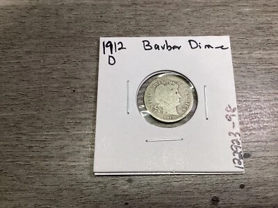 Moneda de diez centavos de plata 1912 D Barber de Denver Mint 122923 98a Foto 1 de 4