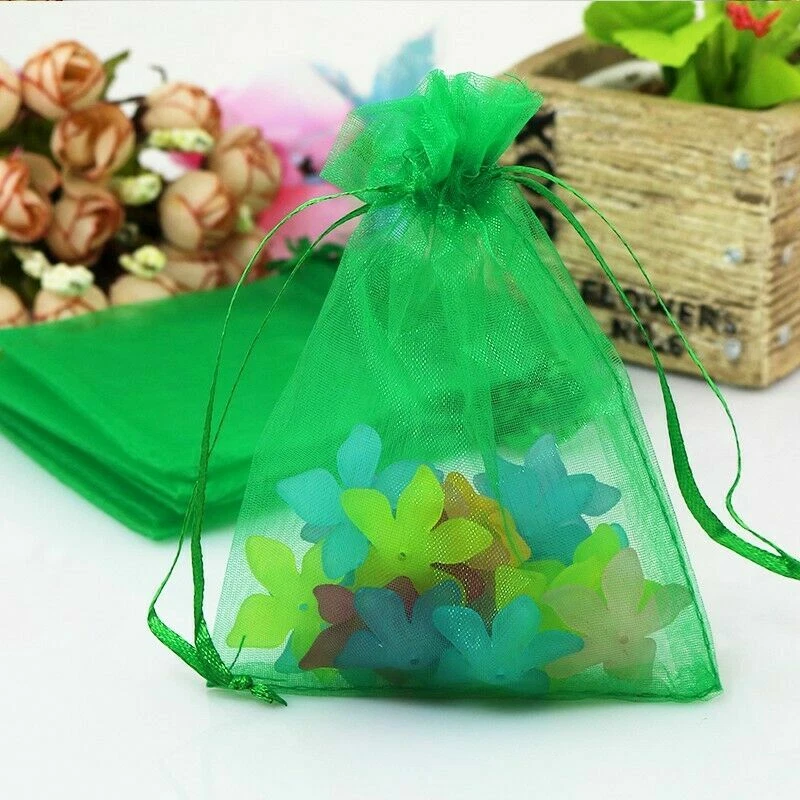 Bright Green Organza Gift Bags Jewelry Bags- 10pcs Wedding Party Favor  - Image 1 of 1