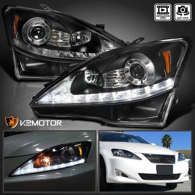 Fits 2006-2010 Lexus IS250 IS350 LED Signal Strip Projector Headlights Black - Image 1 of 4