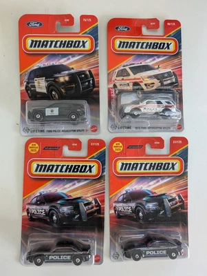 2025 Matchbox Police Lot of 4 Dodge Charger Pursuit Ford Interceptor New On Card - Image 1 of 3