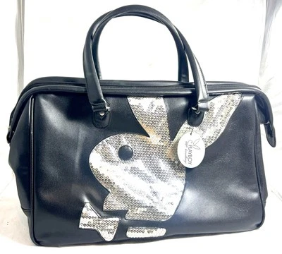 VTG NEW 2010 Playboy Black Vegan Leather Doctors Bag Purse Duffle •18” - Image 1 of 4