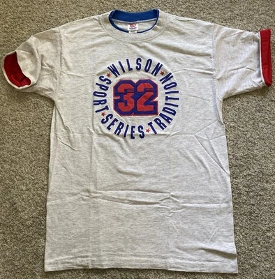 Camiseta deportiva de colección Wilson para hombre grande doble cuello manga abatible puntada única años 90 Foto 1 de 4