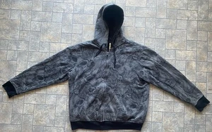 Calaveras Y2K Glory Desteñidas AOP Cremallera Completa Para Hombre Medianas Forradas Sherpa Negro Gris - Imagen 1 de 21