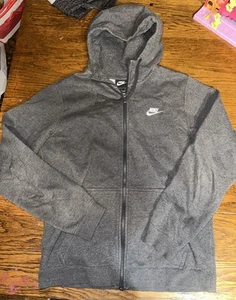 Nike Sportswear Club Full Zip hooded Sweatshirt Charcoal Heather 804389-071 Sz S - Picture 1 of 9