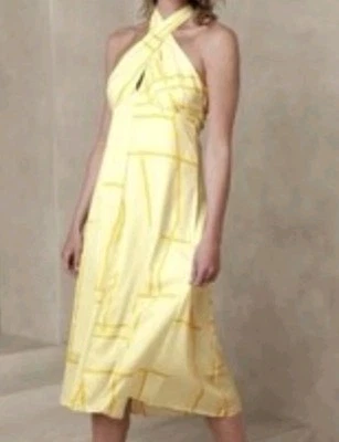 Banana Republic Twist Neck Halter Dress Womens Sz 8 P Yellow A-Line Midi NWT$120 - Image 1 of 4