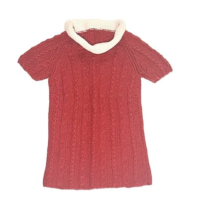 Girls Red Cable Knit Sweater Dress Tunic Short Sleeve Metallic Wool Blend Size 6 - Image 1 of 4