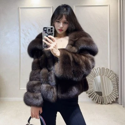 Black Mink Fur Coat Womens 2025 Autumn/Winter Fashion New Large Fur Collar Coat - Image 1 of 4