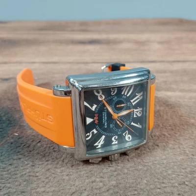 Reloj Suizo Stuhrling Original Hombre Cuadrado Cronógrafo Naranja Correa Goma Foto 1 de 4