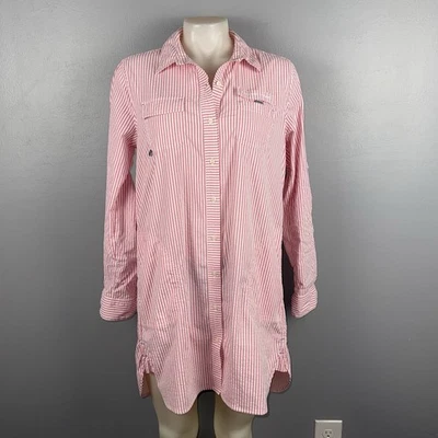 Vineyard Vines Cover Up 衬衫连衣裙女式 10 粉色白色泡泡纱港 — 第 1/4 张图片