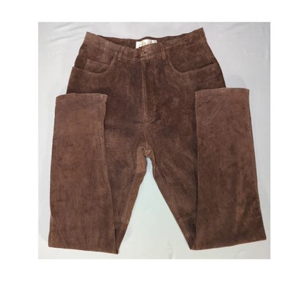 Pantalones Margaret Godfrey 100 % cuero marrón gamuza pierna recta mujer 8 Foto 1 de 4