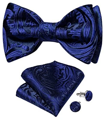  Mens Bow Tie Paisley Striped Self Bow Tie for Men Silk Royal Blue Paisley - Image 1 of 4